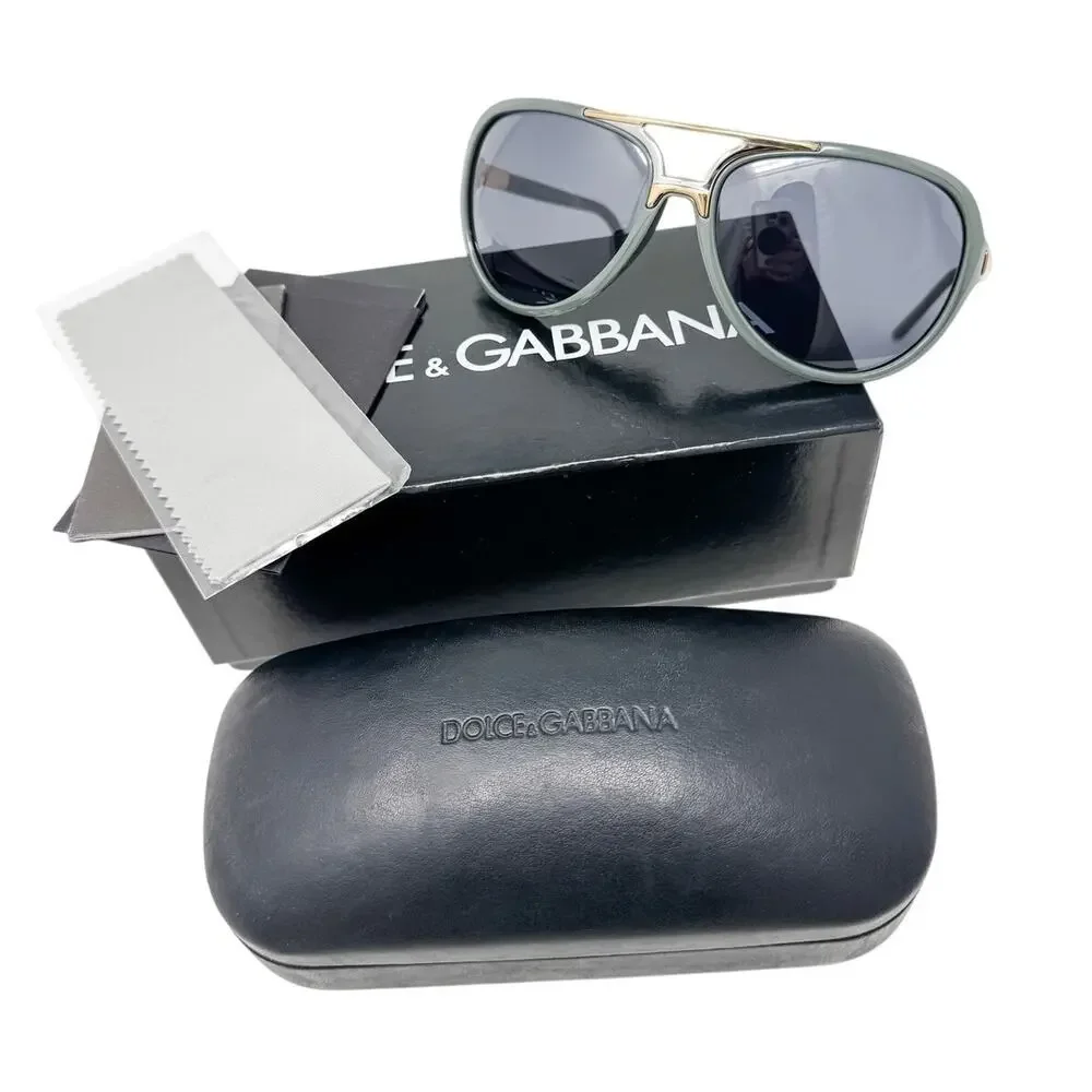 Dolce & Gabbana Sunglasses Dark Green Gold Shield Pilot Aviator Italy w/ case+